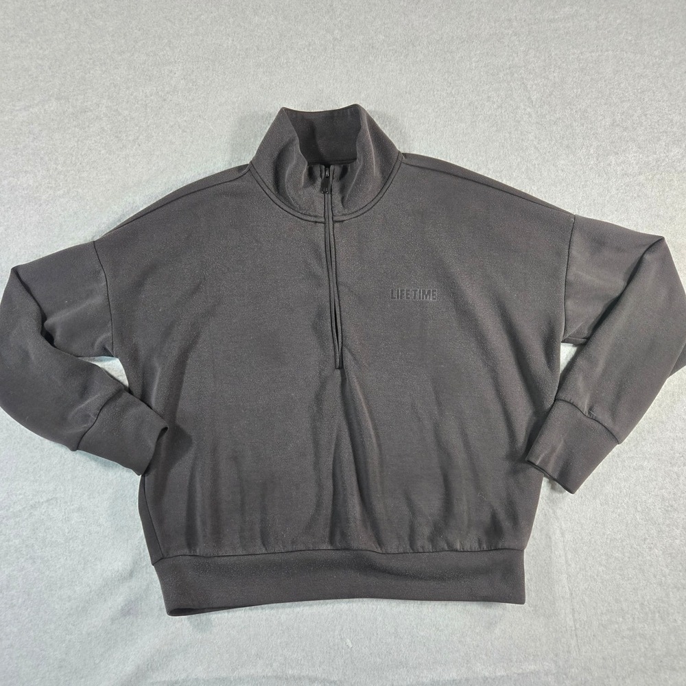 BYLT Premium Basics Womens Black Quarter Zip Pullover Lifetime Logo Small